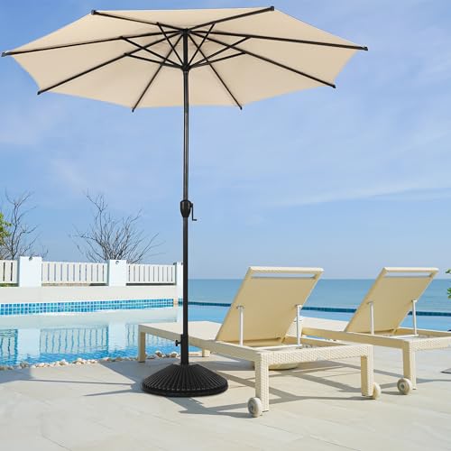 Image of Abba Patio 11FT Lyon Outdoor Patio Umbrella Outdoor Table Umbrella with Push Button Tilt and Crank Market Umbrella 8 Sturdy Ribs UV Protection Waterproof for Garden Deck Backyard Pool Beige