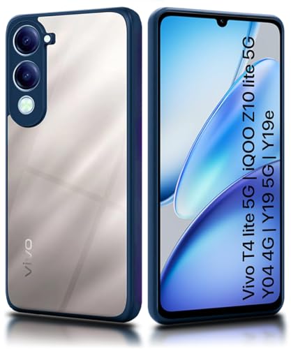 Image of WOW IMAGINE Shockproof Hybrid Back Cover for Vivo T4 lite 5G | iQOO Z10 lite 5G | Y04 4G | Y19 5G | Y19E | Hard Slim fit Back Case | PC & TPU | Clear Transparent Case - Blue