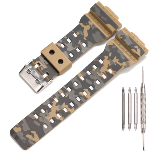 Pulseiras de substituição de resina compatíveis com Casio G-Shock GA100 GA-100 GA-120 GA110 GD-120 GD100 (cáqui camuflado)