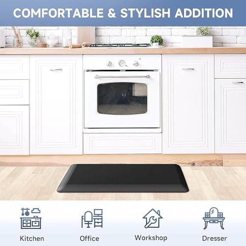 Image of 4 /5 Inch Thick Kitchen Mats for Floor, StepRite Kitchen Rug for Standing Desk, Non-Slip, Thicker, Stain & Water Resistant, Comfort Anti Fatigue Floor Mat for Home, Kitchen, Office - Black,70 * 24''