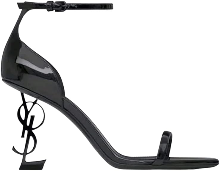 Luxury YS Opyum Women's High Heels, Black Patent Leather, Slingback Ankle Strap