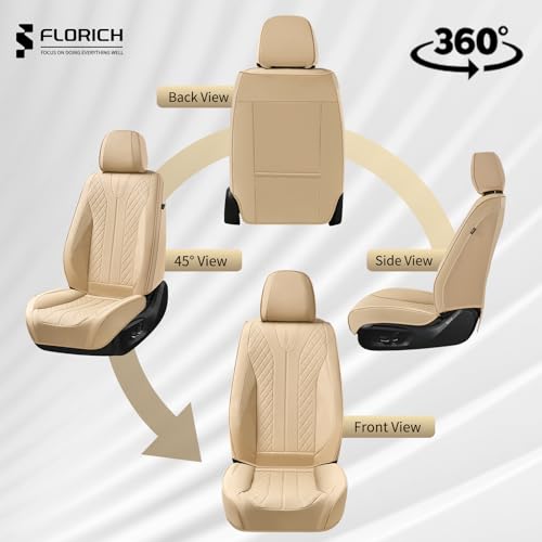 Image of FLORICH Front Seat Covers, Leather Car Seat Covers Luxury Automotive Seat Covers Waterproof Car Seat Protectors Universal Fit for Most Cars SUV Trucks Vehicles, Beige