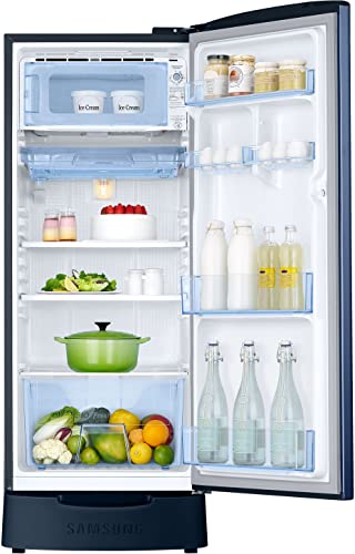 Image of Samsung 183 L, 3 Star, Digital Inverter, Direct-Cool Single Door Refrigerator (RR20C2823CU /NL, Camellia Blue, Base Stand Drawer)