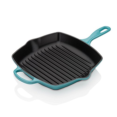 Le Creuset Signature Gusseisen-Grillpfanne, Quadratisch, 26 cm, Für alle Herdarten inkl. Induktion geeignet, 2,86 kg, Karibik, 20183261700422