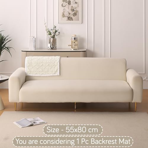 Image of HOKIPO 'Italian Caelora' Luxury Jacquard Plush Sofa Backrest Cover Mat 55x80 cm | Pack of 1 Anti Slip Backrest Mat, Pearl White (AR-6225-WHT)