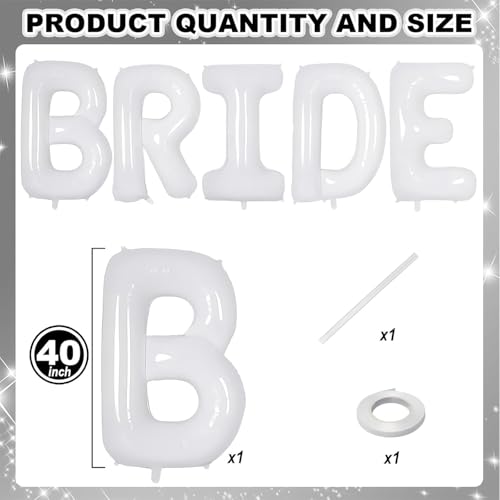 Image of 40 Inch White BRIDE Balloons Bachelorette Bridal Shower Large White Bride Letter Foil Aluminum Balloons Banner for Bride To Be Bachelorette Wedding Engagement Baby Shower Party Decorations