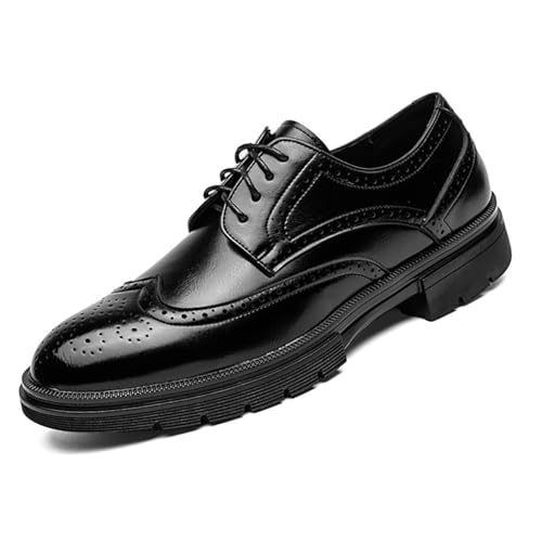 Men's Wingtip Fashion Modern Leather Oxford,Black Business Casual Platform Dress Shoes for Men,Comfortable Retro Lace Up Tuxedo Shoes