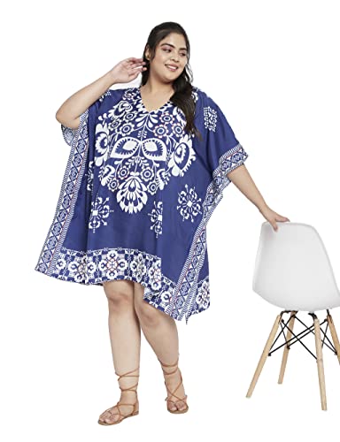 Image of Oussum Short Caftans for Women Plus Size Kaftan Tunic Tops Polyester Summer Beach Clothing Mini Cover Ups Dress for Ladies