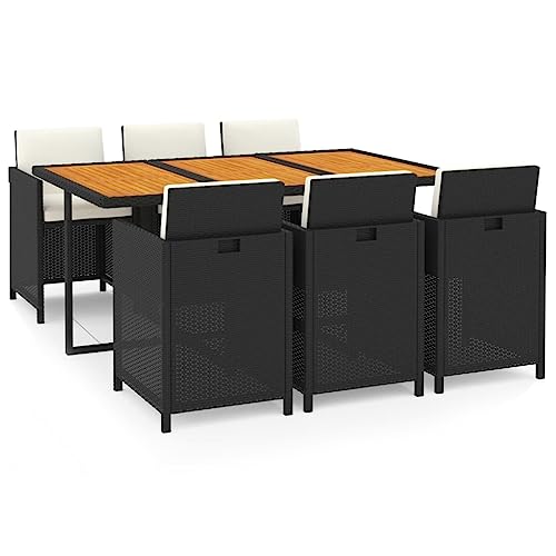 vidaXL Ensemble à Dîner de Jardin Coussins 7 pcs Mobilier de Salle à Manger Table et Chaises de Repas Terrasse Patio Extérieur Résine Tressée Noir