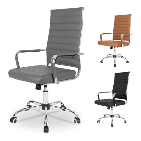 Okeysen Office Desk Chair, Ergonomic Leather Modern Conference Room Chairs, Executive Ribbed Height Adjustable Swivel Rolling Chair for Home Office Cover