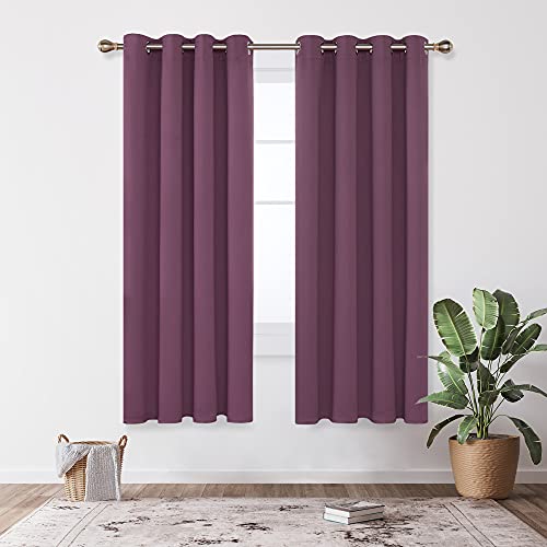 Image of Deconovo Bedroom Eyelet Curtains Thermal Insulated Noise Reducing Ring Top Blackout Curtains for Livingroom Purple 46x63 Inch 2 Panels