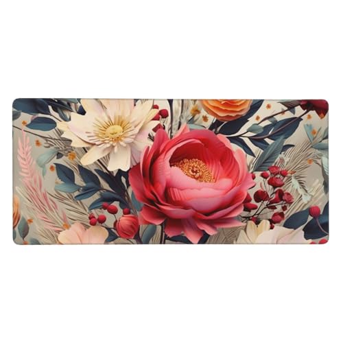 Grand tapis de souris XXL aux finitions soignées et motif floral élégant pour bureau