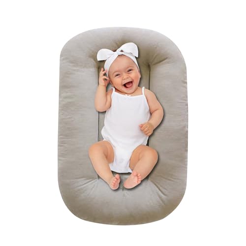 Image of Baby Lounger 0-18 Months, Baby Lounger for Newborn, Soft Organic Cotton Breathable Lounger for Infants (Grey Baby Lounger)