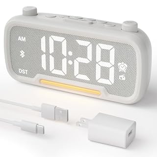 Alarm Clock Radio for Bedrooms, Hi-Fi Sound, Clock Radio with Bluetooth Speaker, Adjustable Dimmer, Auto-off Timer, Night Light, Dual Charging Ports, Ideal for Bedrooms, Dorms & Home Offices(White)
