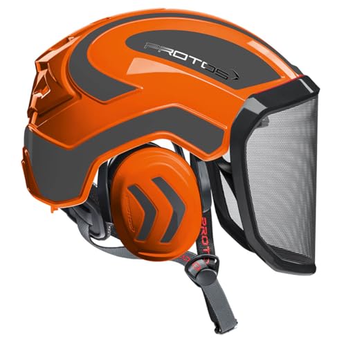 Protos Casque de sécurité intégral arborist - Couleur : orange/gris - Équipement : visière fine