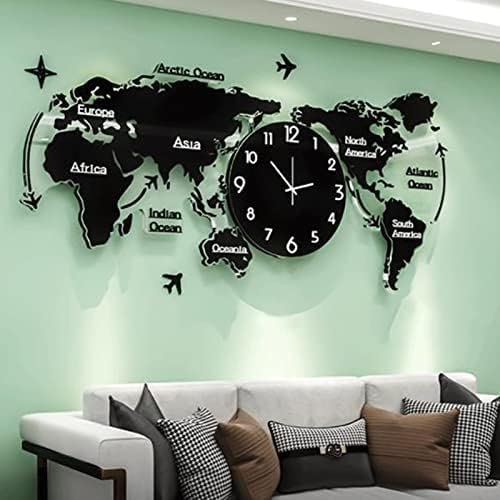 Grande Orologio da Parete Decorativo per Soggiorno Orologio da Parete Gigante Creativo con Mappamondo Moderno Funzionamento a Batteria Silenzioso Senza ticchettio per Camera da Letto Cucina