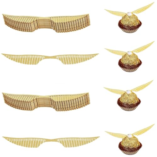 Neodtx Alas doradas con purpurina, 40 unidades, decoración para tartas, decoración de tartas, para caramelos, chocolates, brujas, cupcakes, decoración para niños, fiestas temáticas