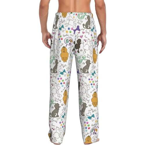 Colorful Poodle Dog Print Men'S Pajama Pants Soft Sleep Lounge Pants With Pockets-3