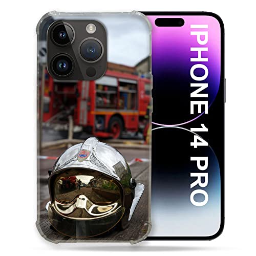 Coque iPhone 14 Pro Pompier avec casque et camion de pompier rouge pour portable 6.1 pouces