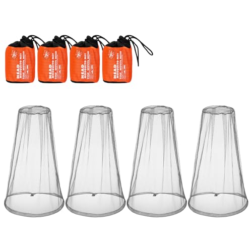 HESTYA 4 Pack Mosquito Head Net Face Mesh Protecting Net for Outdoor Hiking Camping Climbing Mosquito Fly Insects Preventing(Grey)