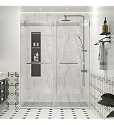 56-60 in. W x 76 in. H Frameless Soft-Close Shower Door with Explosion Proof Film, 3/8 inches (10...