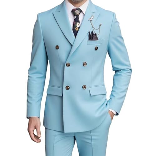 Mens Double Breasted Suit 2 Piece Set, Slim Fit Wedding Tuxedo Blazer & Pants for Prom, Business, Formal Parties