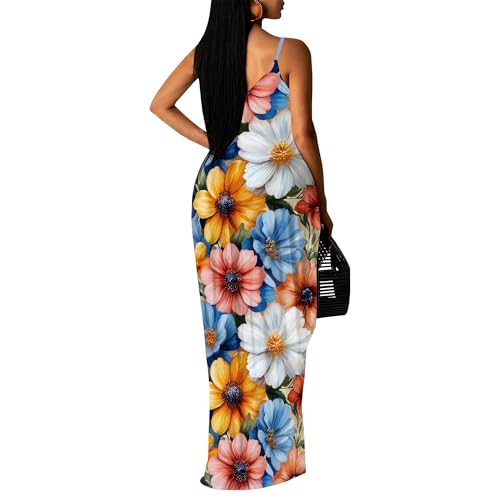 Image of SUZONANA Women's Plus Size Summer Dresses Spaghetti Print Midi Dresses Long Loose Sundresses