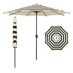 Abba Patio 9FT Lyon Outdoor Patio Umbrella Outdoor Table Umbrella with Push Button Tilt and Crank Market Umbrella 8 Sturdy Ribs UV Protection Waterproof for Garden Deck Backyard Pool Stripe