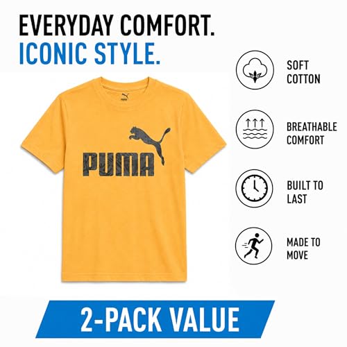 Image of PUMA Boys T-Shirts Athletic Crewneck Short Sleeve Tees (Sizes S-XL) | Soft Breathable Cotton Blend, Comfortable Casual Fit, Great for School, Play & Everyday Wear