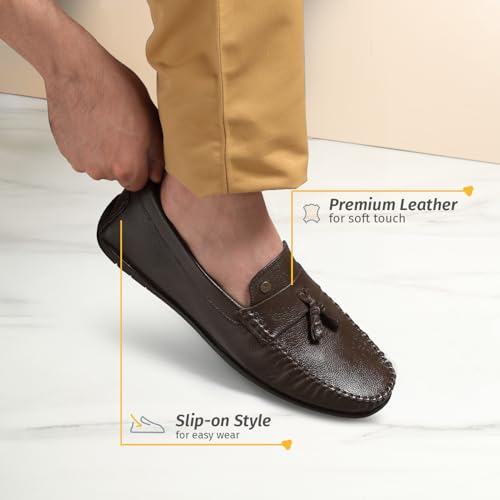 Image of YOHO Loafers for Men | Leather Slip-On Loafers | Stylish, Flexible Shoes with Footpharma Footbed | Comfortable Party, Office & Casual Footwear | Lofos 007