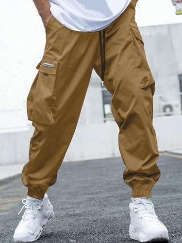 Image of JEMLDL Mens Cargo Joggers Pants Elastic Waist Drawstring with Flap Pockets Techwear Pants for Men