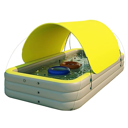 Inflable Familia Piscina, Verano Piscina Infantil con Toldo para Adultos Niños, Grande Rectángulo Piscina Elevada, para Patio Interior Jardín Exterior Fiesta de Agua(Yellow,210 * 145 * 60cm)