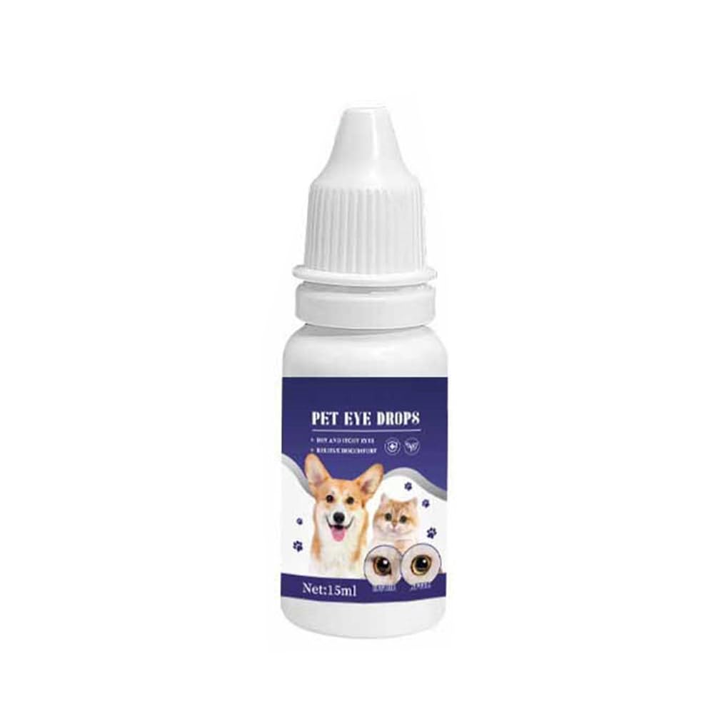 Pet Eye Drops, Azonee Feline & Dog Eye Brightener, 15ml Eye Wash Tear Stain Solution for Cats, Dogs & Horses, Gentle Herbal Formula for Eye Health & Debris Removal