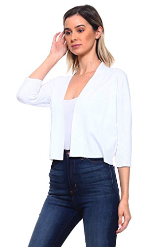 Women's Soft Solid Colored Open Front 3/4 Sleeve Cardigan White Small2