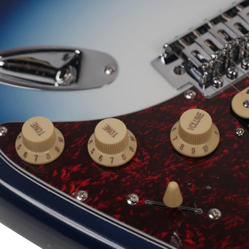 Image of SEST250 HSS Beginner Electric Guitar|Stratocaster Style Guitar with Basswood Body,5-Way Pickup Switch, Beginner Electric Guitar Kit With Padded Gig Bag (Frozen Galactic Blue)