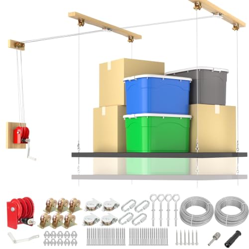 Overhead Garage Storage Lift Kit with 3/16 Galvanized Cable 42:1 Winch