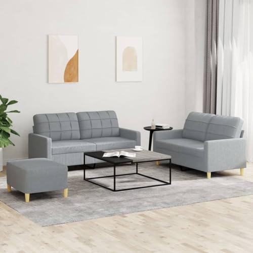 Yunovire Juego de sofá de 3 piezas, color gris claro, revestimiento de tela, estructura de madera contrachapada resistente, cojines cómodos, para salón y dormitorio, diseño moderno, 2 sofás de 2