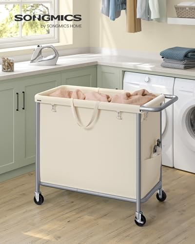 SONGMICS Wäschekorb mit Rädern, rollender Wäschekorb, 47,5 Gallonen (180 L), abnehmbares Futter, Stahlrahmen mit Griff, 31,5 x 15,4 x 31… – Ansicht 2
