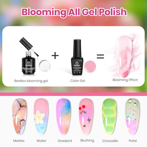 Image of Beetles Summer Gel Polish Set - Blooming Dye Colleciton, 25 Pastel Bright Colors with Blooming Gel Polish Set 4th of July Nails with Base Top Coat Trendy Colors Uv LED Lamp Salon DIY at Home