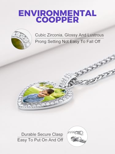 Richsteel Personalized Photo Heart Pendant Necklace Custom Photo Cubic Zirconia Necklaces Birthday Jewelry - Thumbnail 4