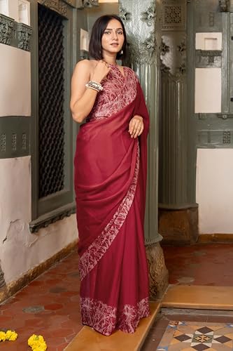Image of MIRCHI FASHION Women Saree Abstract Print Chiffon | Breathable Lightweight Casual Sari for Regular Use and Office with Unstitched Blouse (Available in 25 Colors)