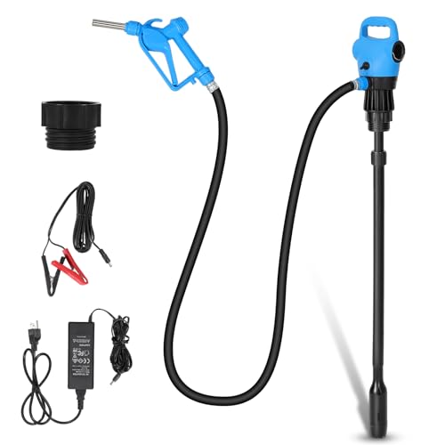 PAMBER Electric Drum Pump with 120V AC/12V DC Power 33.5-49 Telescopic Suction Tube Drum Barrel Pump with Swivel Nut Nozzle 5 Gallons/mins Max Flow Rate for DEF Diesel Water etc.