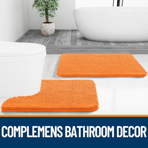 Image of OLANLY Bathroom Rugs Sets 2 Piece, Soft Absorbent Chenille Bath Mats and U-Shaped Contour Toilet Mat Area Rug Set, Machine Washable Bath Carpet, Home Decor Accessories(36 inchx24 inch+24 inchx20 inch, Orange)