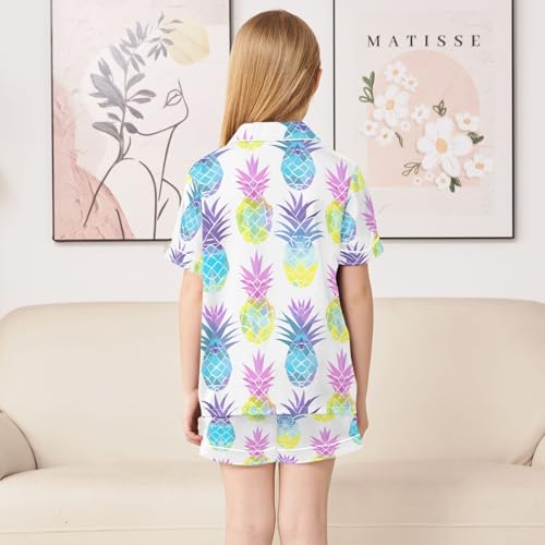 ALAZA Colored Pineapple Fruit Pajamas Satin Pajama Set Short Sleeve Button Down Sleepwear4