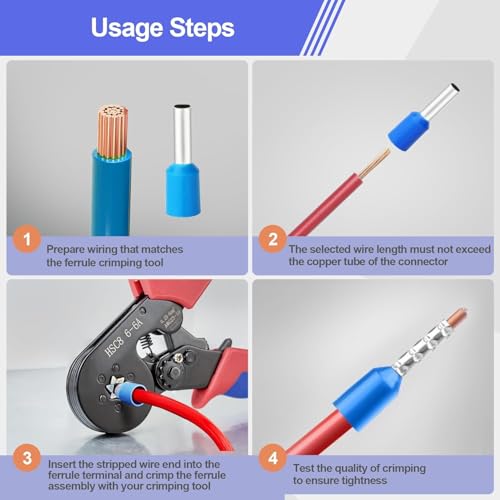 Image of COOLCOLD Ferrule Crimping Tool Kit AWG 23-7 | Self-Adjusting Ratchet Wire Crimper for Ferrule Terminals 0.25-10mm | Square Crimping Pliers for Electrical Wire Connectors Cable End Sleeves