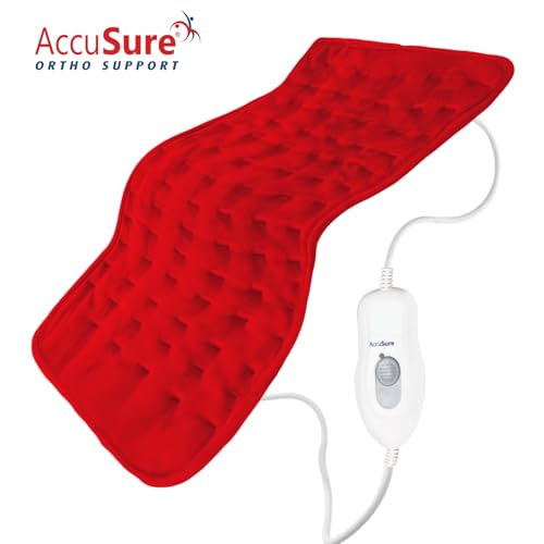 Image of AccuSure Fabric Heating Pad for Back, Neck, Shoulder & Other Body Parts Pain Relief with Ultra Soft Fabric comes with adjustable Heat Controler for Dry or Moist Heat Therapy - Grey-XL