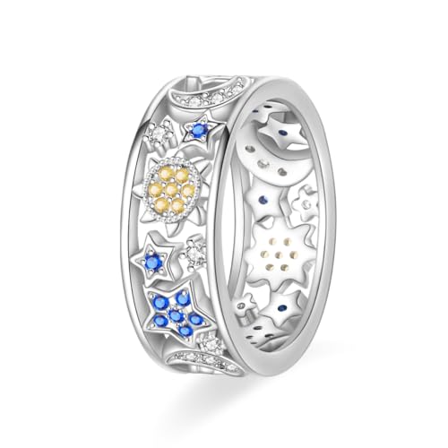 KUNSIR 925 Silver Cubic Zirconia Ring Size 7-9 Wedding Band Sterling Silver Eternity Ring Modern Style