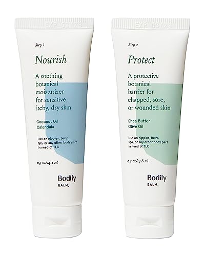 Image of Bodily - Nip Duo Nipple Cream for Breastfeeding - 100% Natural - Lanolin Free Nipple Cream Set - Organic Nipple Butter to Hydrate and Protect Dry, Sore Skin - 2X 0.5oz