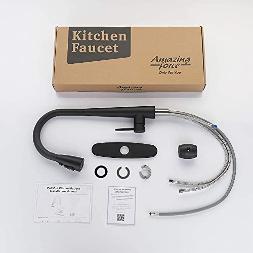 Amazing Force 3 Modes Kitchen Sink Faucet Single Handle Kitchen Faucet With Pull Down Sprayer Stainless Steel Faucet For Kitchen Sink Kitchen Faucets For Home Kitchen, Rv, 1.8 Gpm (Matte Black) #TOP5