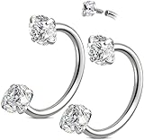 Anillos de nariz de herradura de doble gema para mujer, aretes de aro en U para lóbulo, lóbulo superior, tragus, hélice, daith, caracola, cartílago de rook, aretes de herradura para mujer, acero